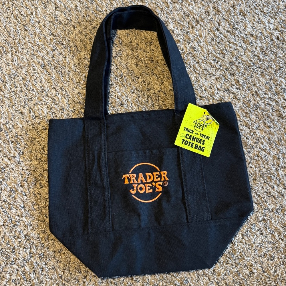 NWT Trader Joe’s Black/Orange Mini Canvas Tote Bag Halloween